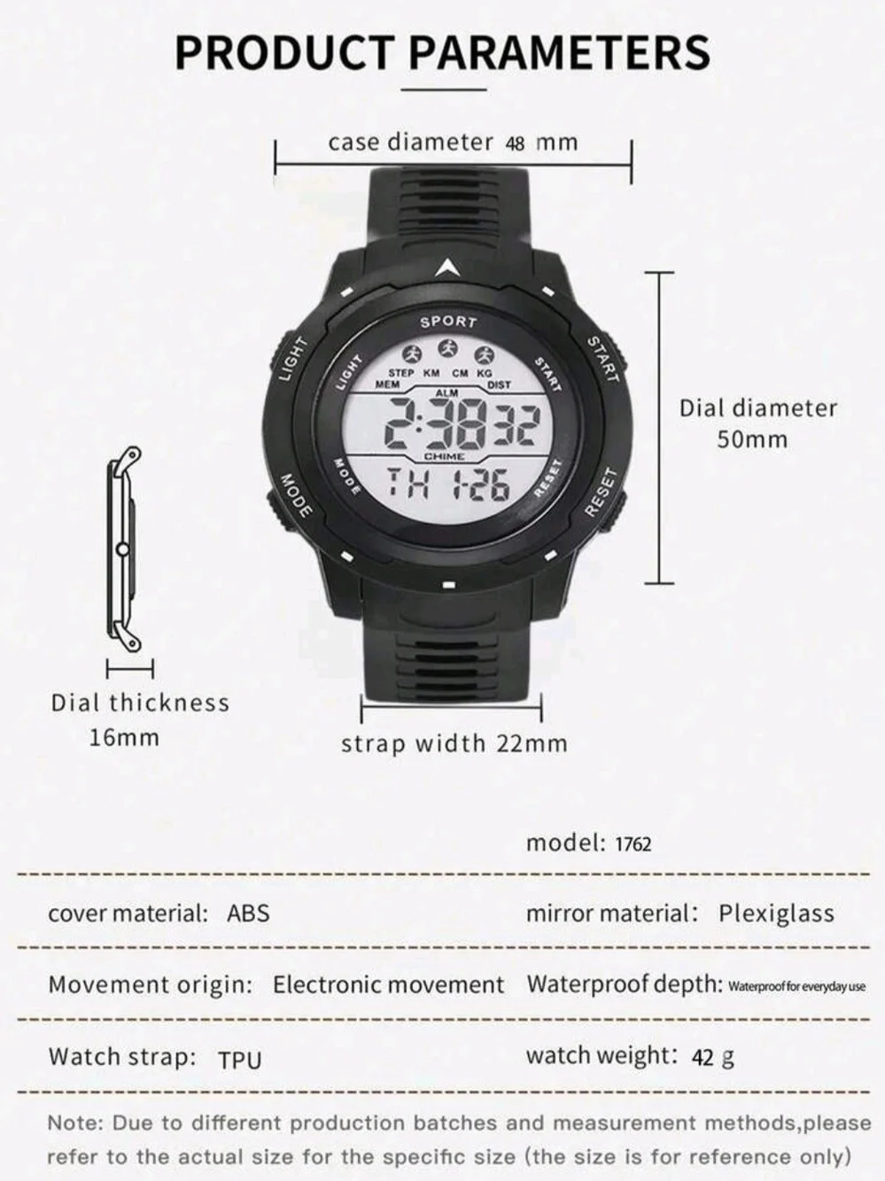 Mens Multifunction Digital Sports Watch Black, Waterproof 50M